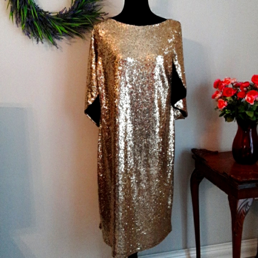 ELOQUII Gold Sequin Dress With Blouson Back Size 18